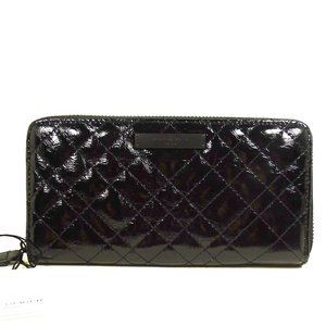 KURT GEIGER Patent Black Leather Quileted Zip Around Wallet